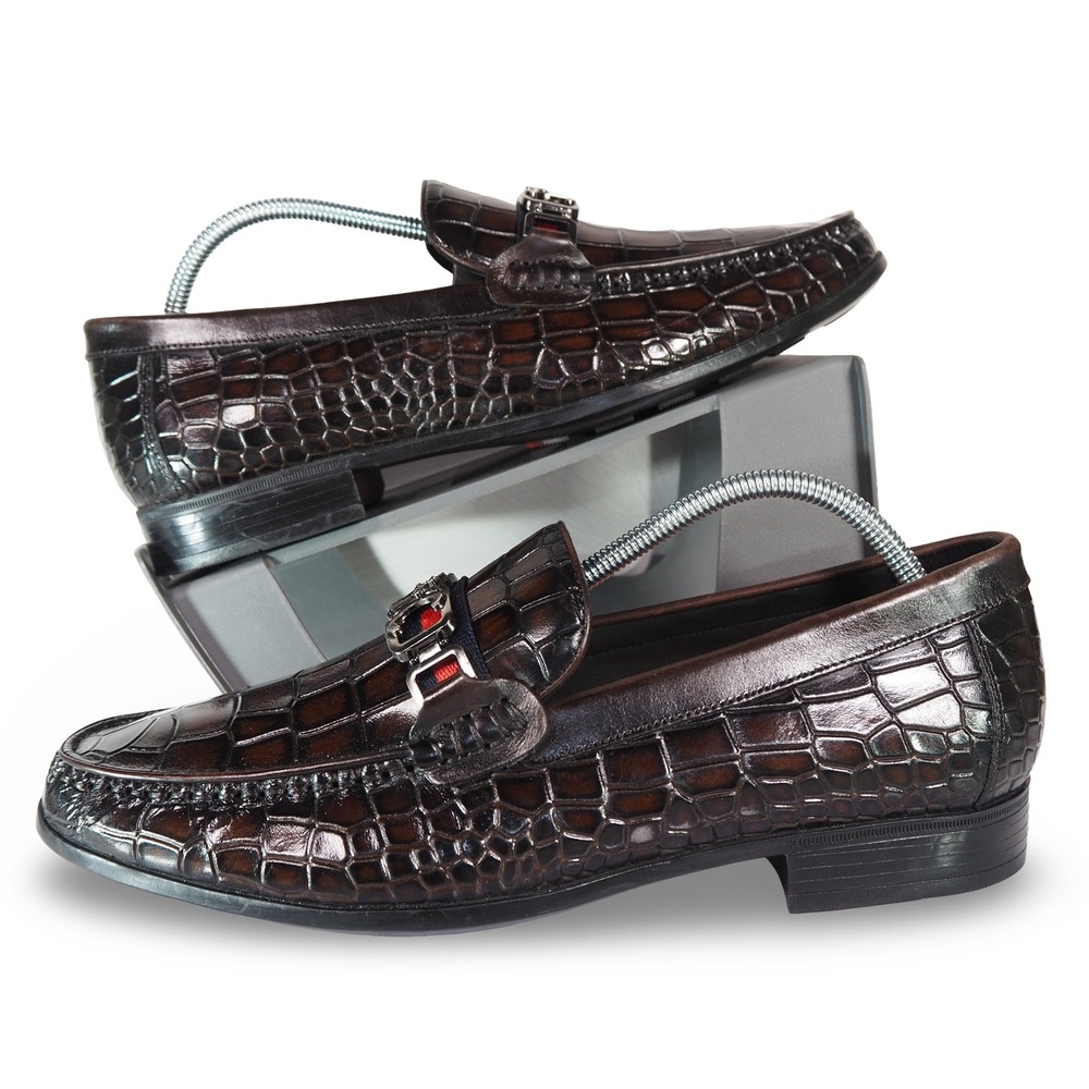 ChrisLOOK Crocodile Pattern Leather Slip-on Loafers Men's 7M‎ Brown 1803-199
